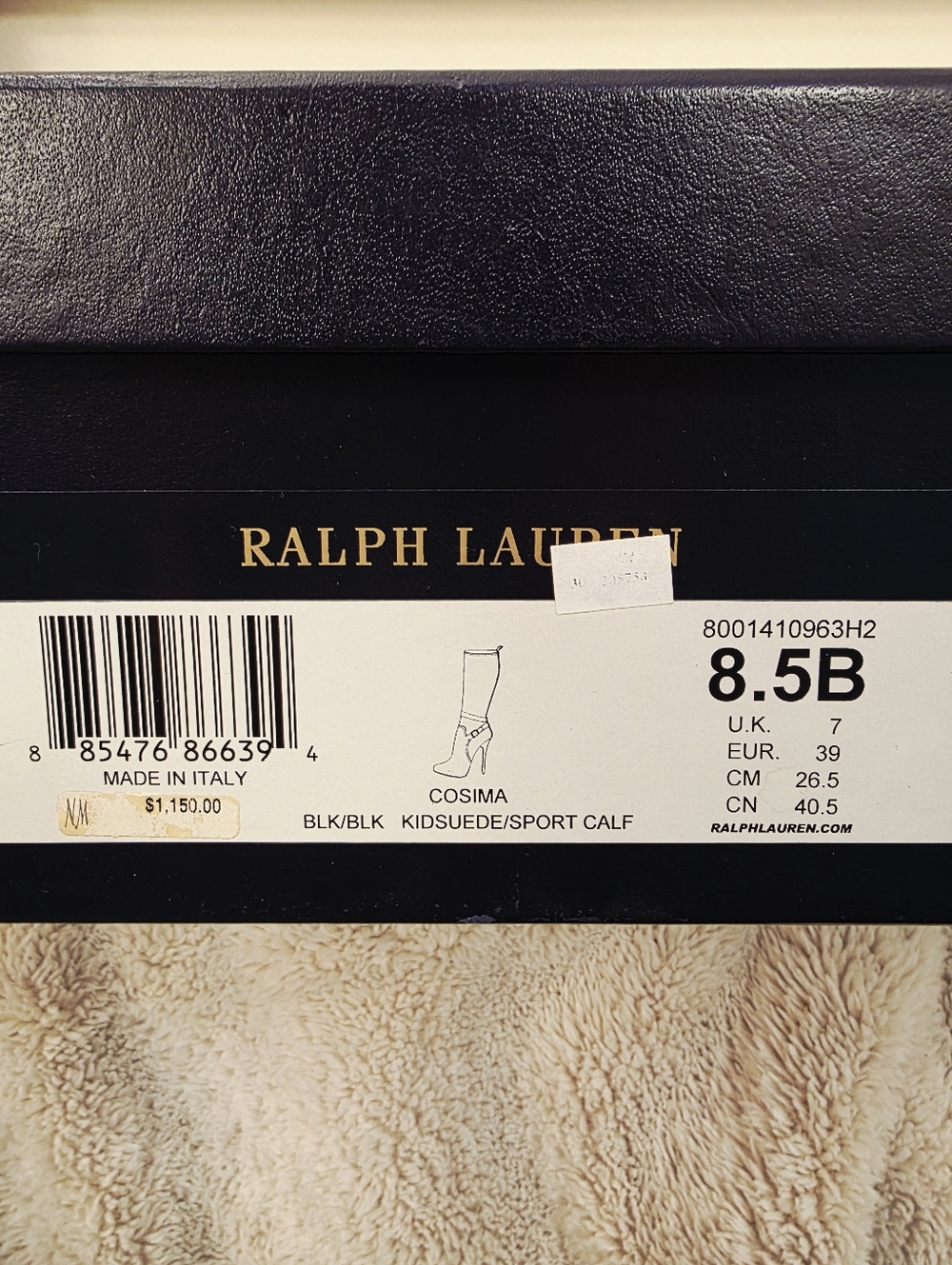 Ralph Lauren Black Leather & Suede Knee-High Stiletto Buckle Boots - Size US 8.5 - Picture 14 of 15
